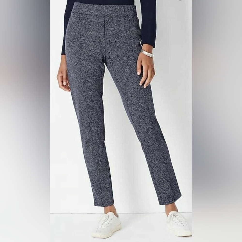 J. Jill Women's Navy Tweed Straight Leg Pintucked Ponte Pants